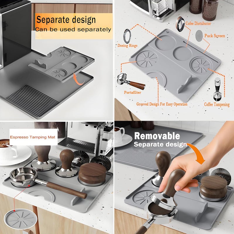 ZJSTRO Silicone Coffee Mat With Espresso Tamping Mat for Ninja Luxe Cafe Espresso Machine Accessories, 23.5''x15.7'' Anti-Slip Heat-Resistant Coffee Bar Mat for Countertop -Gray - Image 3